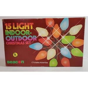 Vintage Beacon Christmas Light Indoor - Outdoor Set Strand C7.5 5 Color 1984 NIB